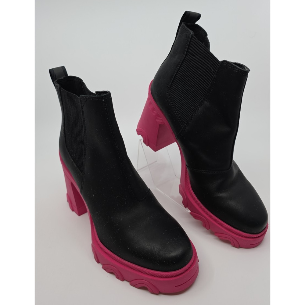 Sorel Brex Heel Chelsea Waterproof Boot Booties Hot Pink Black 7 Excellent